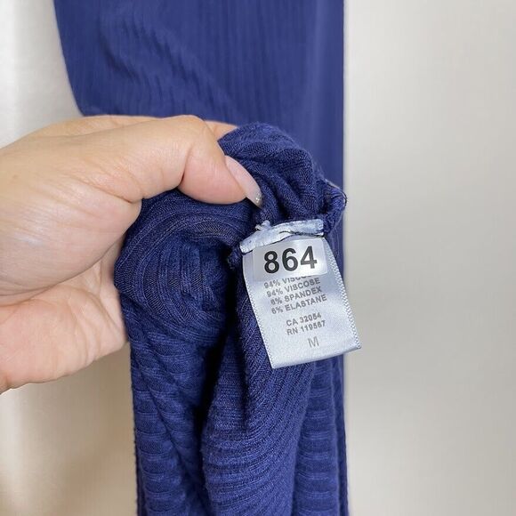 Rachel Pally Dress Medium Blue Rib Sleeveless Knit Maxi Long High Neck Shirred - Picture 9 of 11